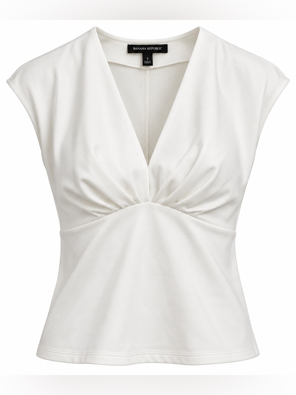 Banana Republic Ivory V-Neck Gathered Front Cap Sleeve Top